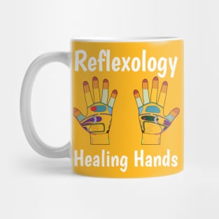 Reflexology Healing Hands (white text) (hand map) Mug